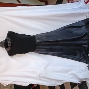 Newport News Vintage Dress size 16 Black Leather & Knit Dress, 20" PTP, 54" L
